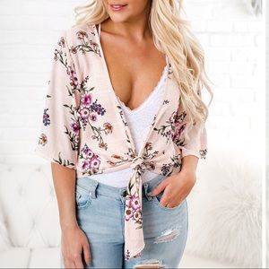 Vaneul Pink Floral Top with Adjustable Tie Front